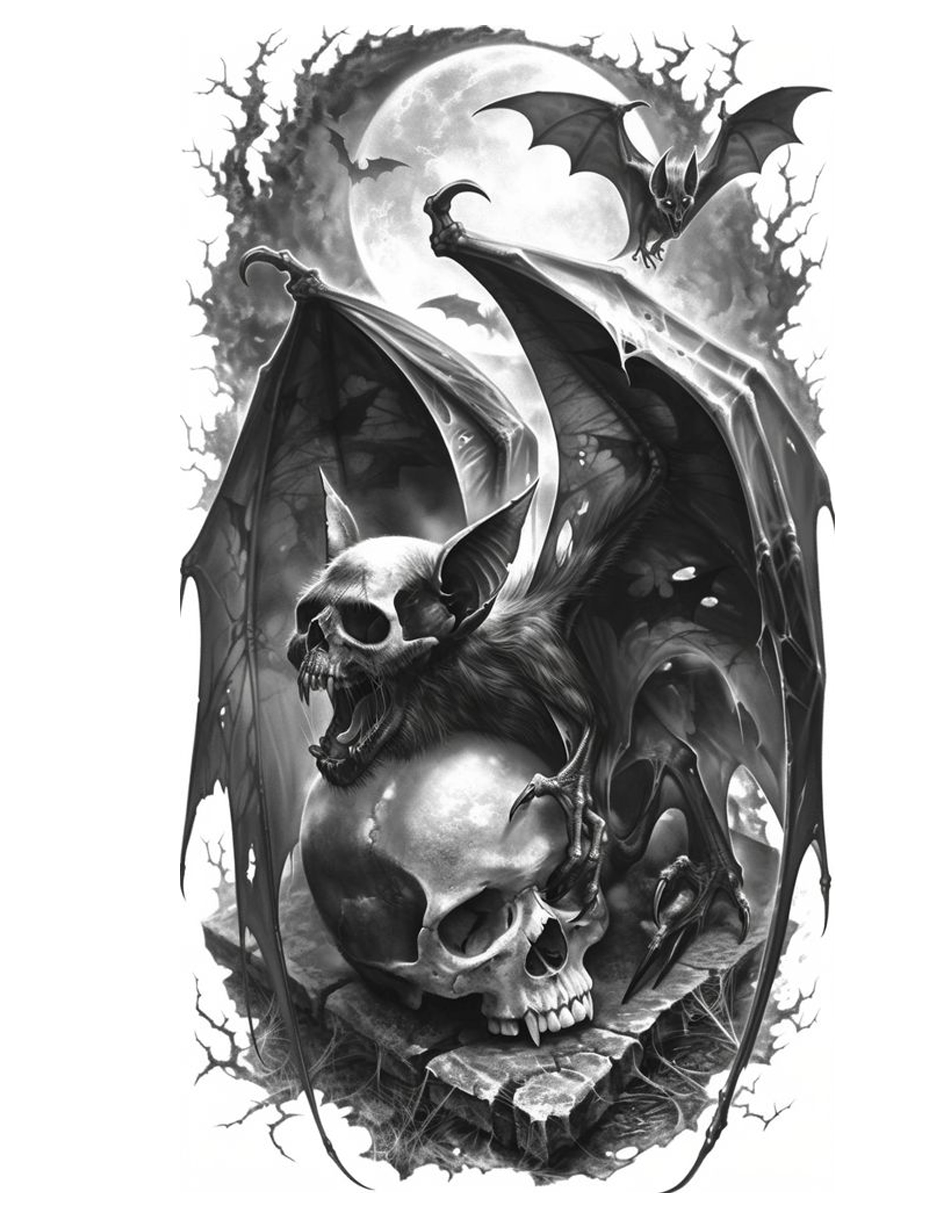 Bat, Skull & Moon