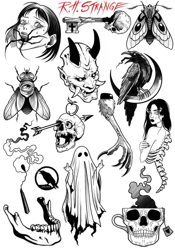 Halloween flash — R.H. Strange sheet, hannya, raven, ghost