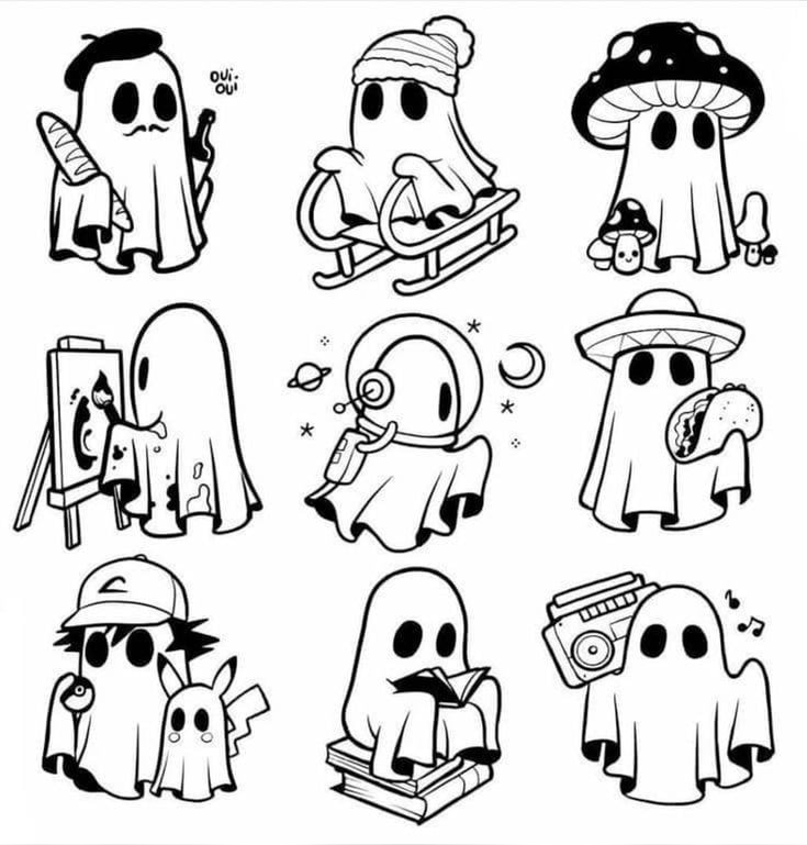 Halloween ghost poses — 9 whimsical characters