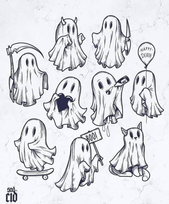 Halloween ghost character sketches — 9 poses