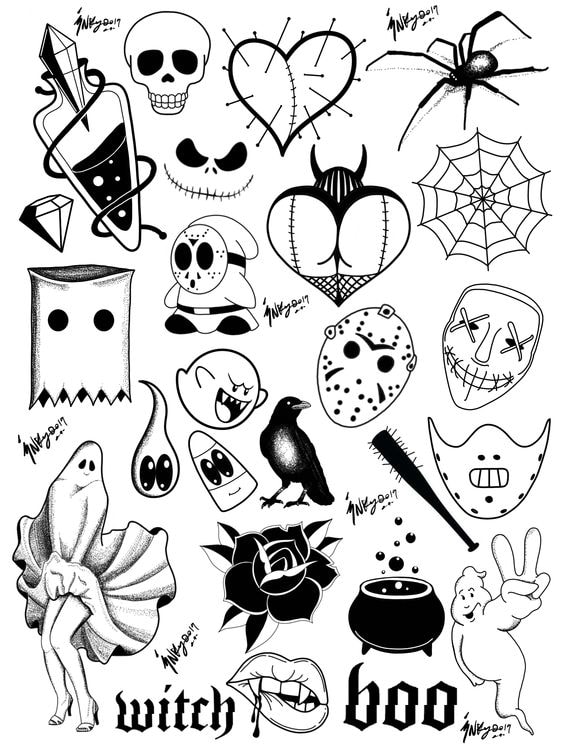 Halloween flash — horror icons, witch boo, skulls, masks